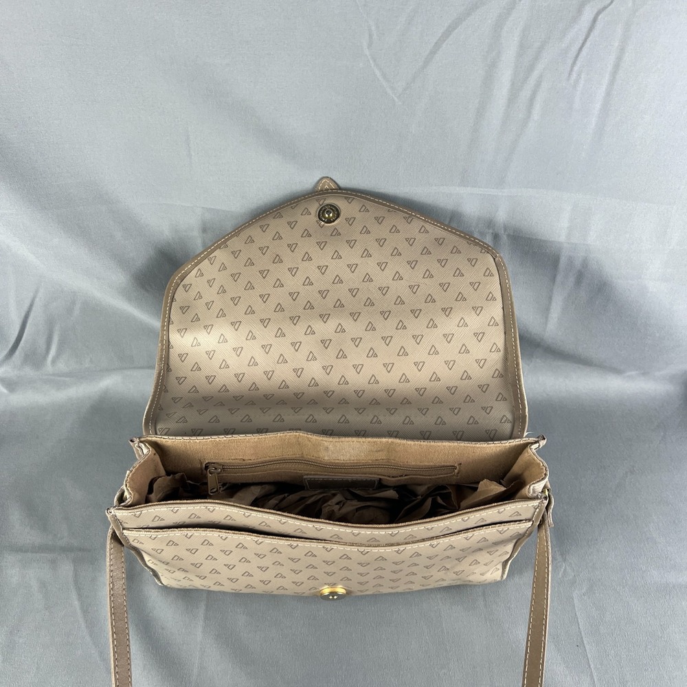 Vintage Liz Claiborne Shoulder Bag Womens Beige Leather Trim Crossbody Strap - Picture 8 of 11